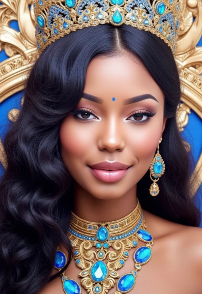 An oil painting of a beautiful African princess sitting on a gorgeous ...