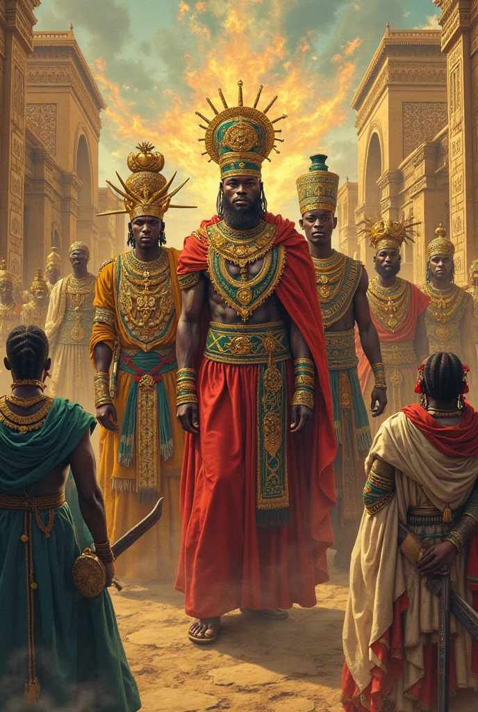A portrait of an African palace guards roaming in a village