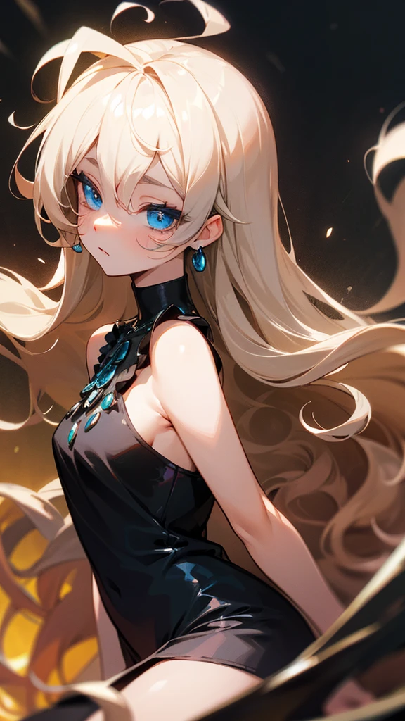 (masterpiece), (little girl), (best quality), (masterpiece,best quality,official art,extremely detailed CG unity 8k wallpaper), game_cg, realistic, photo, science_fiction, huge_filesize, simple_background, gradient_background, kawaii, ((((loli)))), loli, absurdly long hair, blonde hair, ahoge, hime_cut, long bangs, white colored eyelashes, cute face, longeyelashes, beautiful detailed eyes, aqua eyes, fake animal ears, fox_ears, cat_ears, hair ear, seductive smile, gradient eyes, breasts, small breasts, one breast out, cleavage dress, no_panties, no bra,
