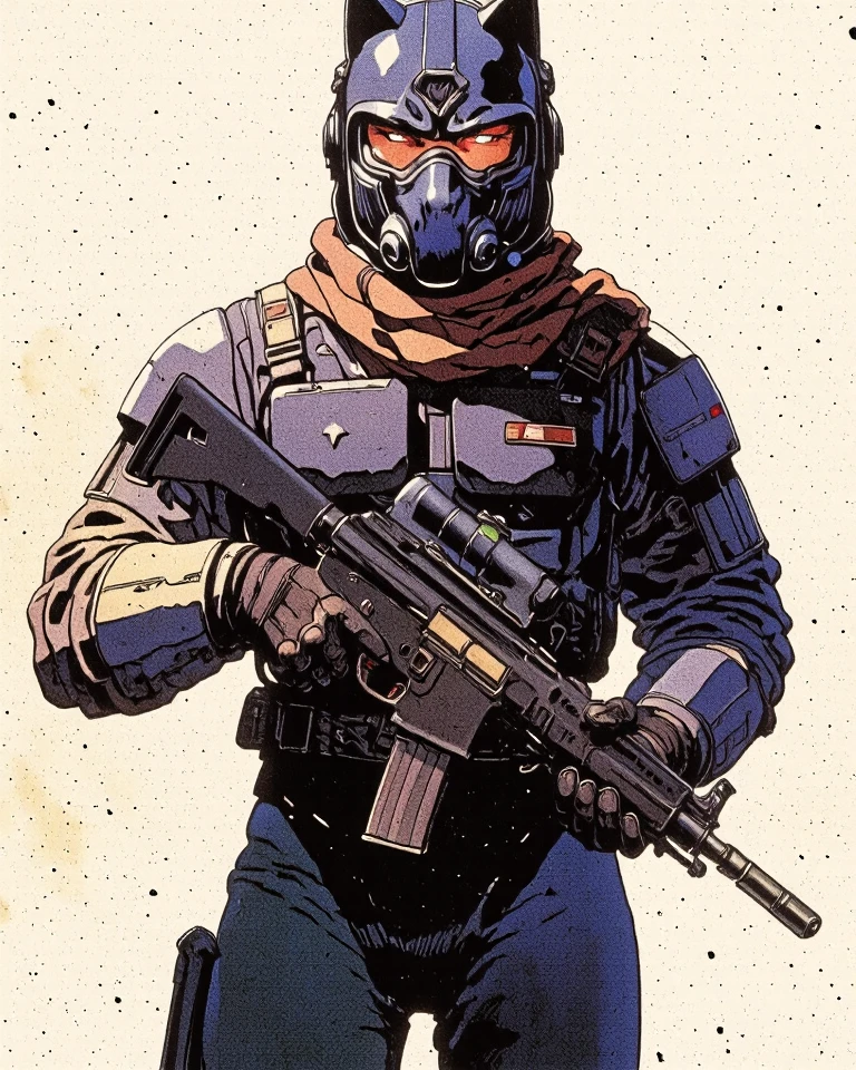 protodarkglow, ink painting of USA soldier , <lora:ProtoDarkGlow:1.2>, cowboy shot, Bauhaus, shapes, lines, abstract