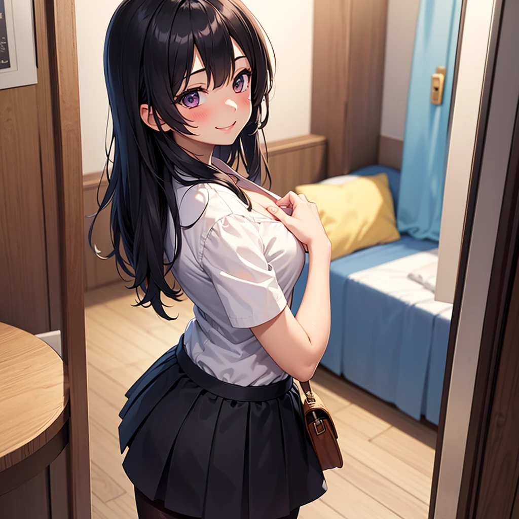 maid, japanese, lifting skirt, mirror selfie, long hair