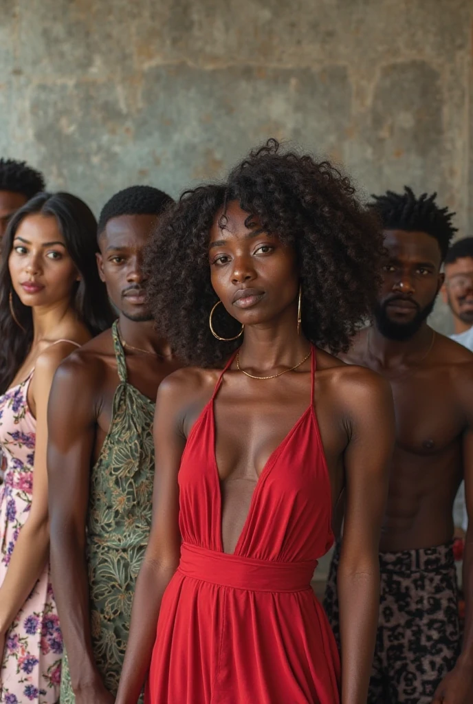 A group of handsome fairly black men between a group beautiful fairly black girls