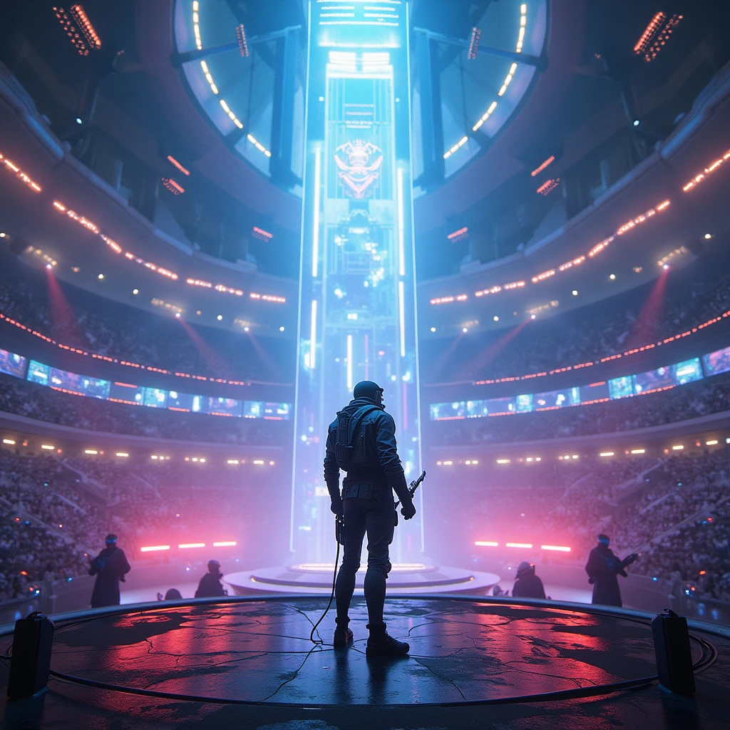 Masterpiece-high-Quality 1man, solo, man wichx1 en cyberpunk Xbox realistic photo In stadium sing