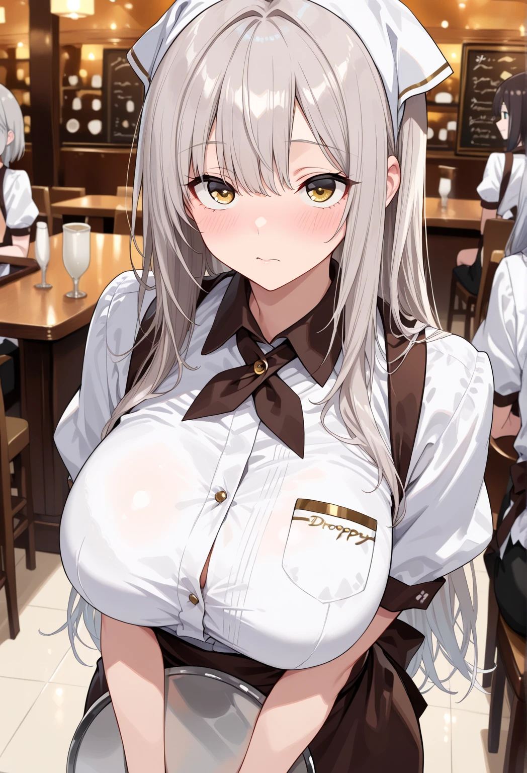 azur lane、Ayanami、ponytail、table top、High resolution、Lots of girls、multiple girls、large crowd、かわいいLots of girls、big and full breasts、naughty body、underwear only、See-through、pink lingerie、throw、、whole body、Are standing、looking up at me、Confused face、blush、black pantyhose、female shape&#39;Private parts are clearly visible、I can see the nipples、white shirt、Navy checkered skirt、micro mini skirt、very short skirt、department store、The shops、Many people々、in the crowd、bare chest、show your chest、from below、Low - Angle、Holding the tray、put the chest on the tray、A lot of milk comes out from the nipples、Breast milk splashes from the nipples、pour breast milk into a glass cup、white milk in a glass cup