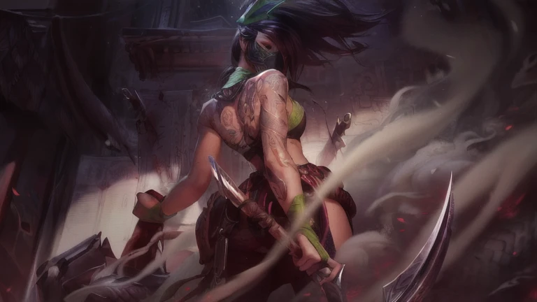 Akali, Akali de League of Legends, Arte do personagem de League of Legends, Arte conceitual de League of Legends, Arte conceitual da Riot Games, Arte de League of Legends, Arte estilo League of Legends, League of Legends arte splash, iconic character splash art