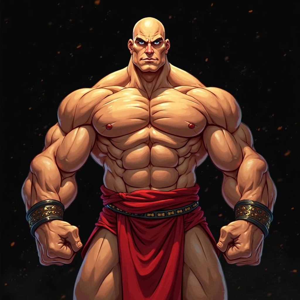 A burly, virile, and extremely hairy man who exudes an overwhelming sense of power and masculinity. His body is overmuscular and musclebound, with bulging veiny muscles that seem to strain against his skin. Broad shoulders and a wide chest adorn his massive frame, while his arms and legs are overly thick and defined, making him appear incredibly strong and imposing. His thick body gives him a hulking figure, with swelling muscles that seem to burst from every angle. The man sports a long, bushy beard and a thick mustache, adding to his rugged and masculine appearance. His grey hair only serves to further emphasize his age and experience, yet it does nothing to diminish his intimidating presence. His square-jawed face is set in a stoic expression, conveying determination and strength of character. Dressed only in a loincloth that struggles to contain his massive physique, this virile, hairy man stands tall and proud, exuding an aura of raw masculinity and unbridled power.