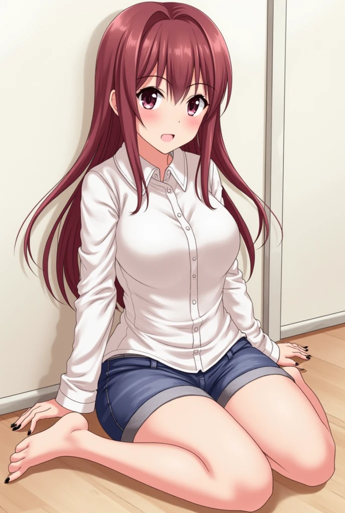 <lora:Yotsutani_Asako:0.8>, Asako, 1girl, solo, brown hair, green eyes, denim, breasts, chair, jeans, large breasts, jacket, long hair, window, arms behind back, pants, skirt,
 masterpiece, high quality, very_high_resolution, large_filesize, full color,