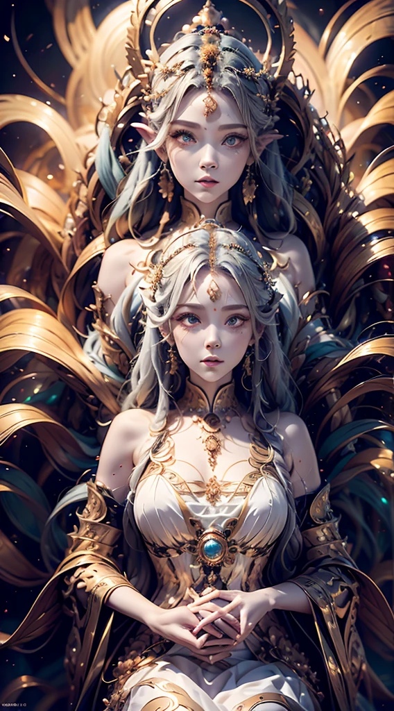silver hair、(masterpiece, Highest品質, Highest, official art, beautiful and aesthetic, exposed for a long time: 1.2), smooth movement, attractive pattern, 1 girl, (long dress with sleeves: 1.3), (((white clothes) )), Upper body close-up, bare shoulders, chinese girl, blush, black lob hair, portrait, alone, Upper body, observe the observer, detailed background, detailed face, (crystal AI, crystal theme:1.1), 風属性のgoblin, Rotating wind, control the wind, White crystal clothes, dynamic pose, suspended particles, ether dynamics, whirlwind, vapor, whirlwind in the background, white tone, whirlwind, great atmosphere,silver hair、goblin