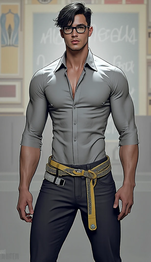 An illustrated movie poster, hand-drawn, full color, a explorer man, 22 years-old, wearing pirate breeches and a lace-up shirt, resembles a young Lou Ferrigno, sun-tanned skin, round face, average height, broad shoulders, soft belly, slightly chubby, deep brown eyes, wide bulbous nose, black hair, curly taper fade, thick bushy eyebrows, extremely hairy chest, stomach, and arms, lots of body hair, posing on a pedestal, wet listening skin, hard shadows, graphite shading, stencil marks, airbrushed acrylic paint, masterpiece, in the style of Grand Theft Auto V
