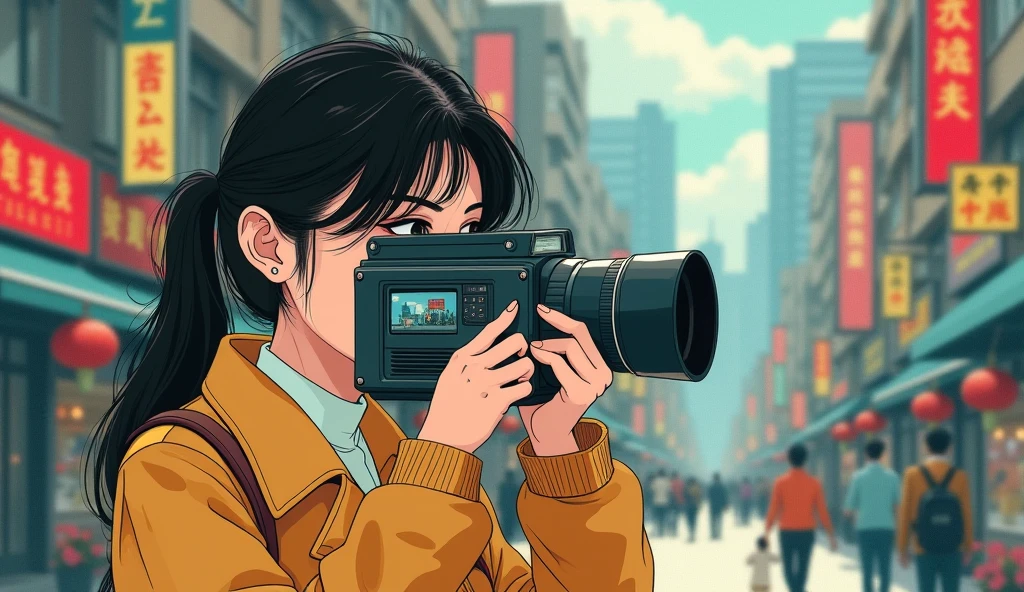 female tourist with big tits LOOKS INSIDE A CAMERA LENS, AND TAKES A PICTURE