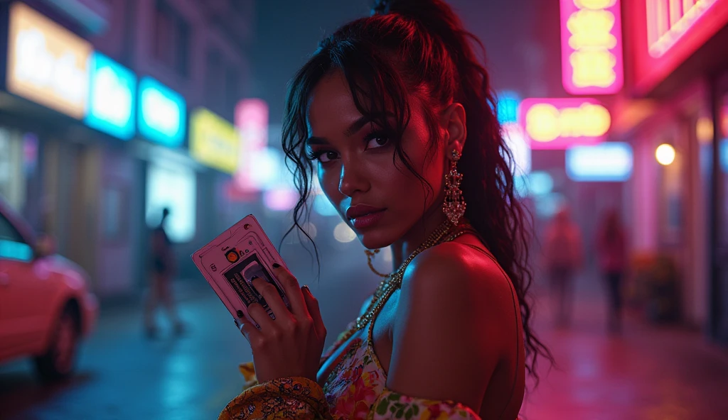a woman in a dress holding a cell phone, yasuke models 5 0 0 px, gorgeous jade suit, dressed in ornaments, 2049, cinematic cgsociety, dinah drake, uniquely beautiful, standing in an alley, ebony skin, beautiful portrait of nami, japan at night, kowloon, elegant curves, vixen,
foggy, semi-realistic manga style, it's dawn, made with Unreal Engine 5 for graphics, rendering depth and haze highlighted by nikon d7500, use of Nvidia graphics performance
