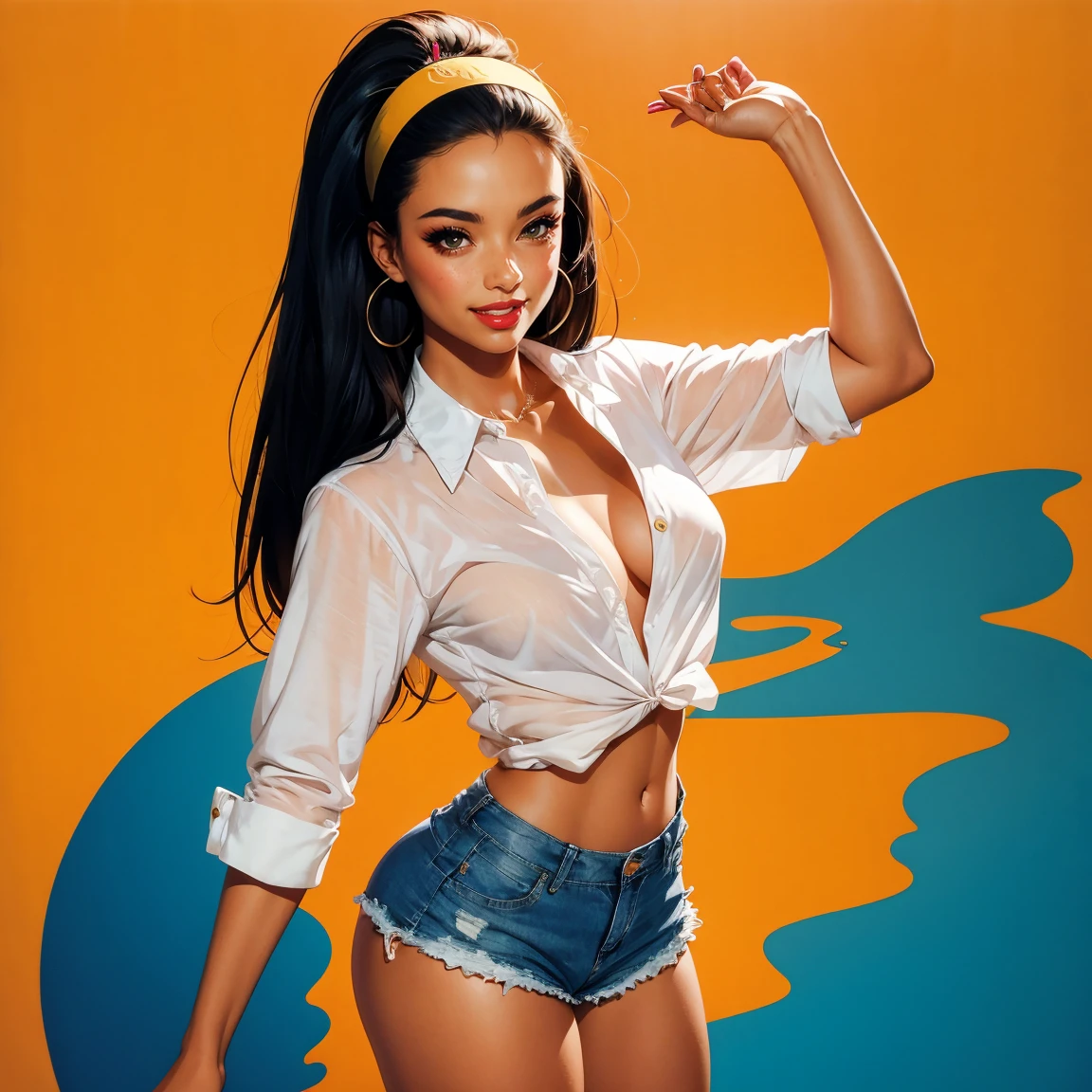 1girl,girl in Fantasy world in taverna drinks beer, blue lion eyes, black hair, white skin, small breasts ,slim waist and fit booty, she is a witch
