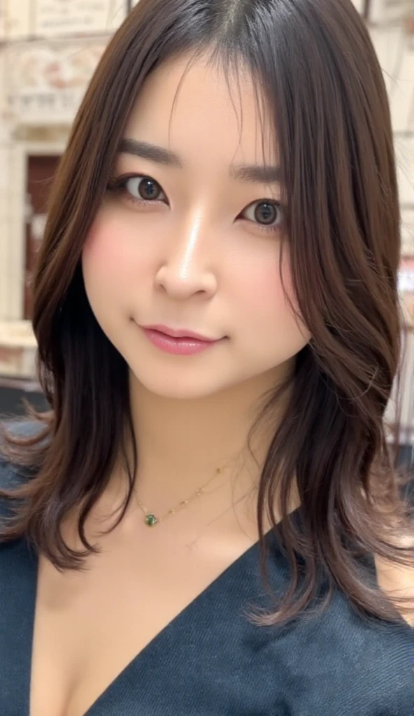 ((中景 the scene is、two-thirds of the body stands))top-quality、tmasterpiece、超A high resolution、(Photorealsitic:1.4)、A Japanese Lady、48-year-old woman,ssmile,Wavy brunette hair、Silk、Long flared skirt(Colossal tits:1.4)、standing on your feet:1.2,Lively streets,Get wet,Slightly Chubby Body:1.2,Straight Body,slightly chubby face:1.2,Wrinkles at the corners of the eyes,Wrinkles at the corners of the mouth,perfect bodies,
