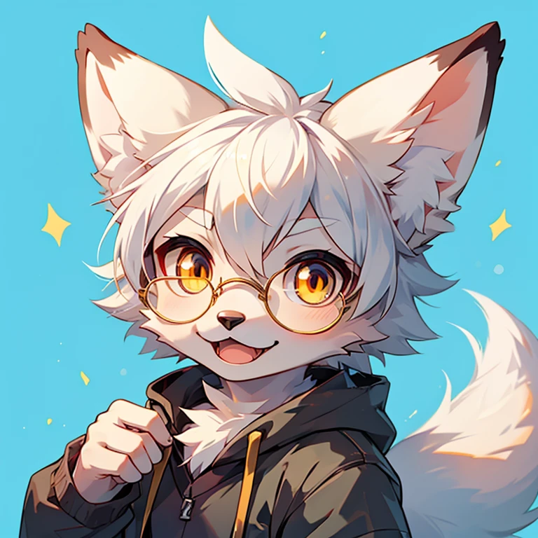 Single, furry male, furry, fox, arctic fox, canine, gray-black fur, golden eyes, glasses, smoking, detective