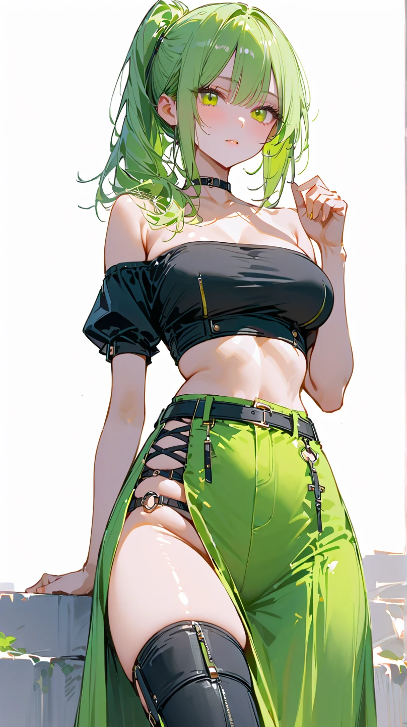 one girl、croptop、((Looking up at the girl from the thigh、Close up、Visible from below)))、Towering body、Pants dig into、wet