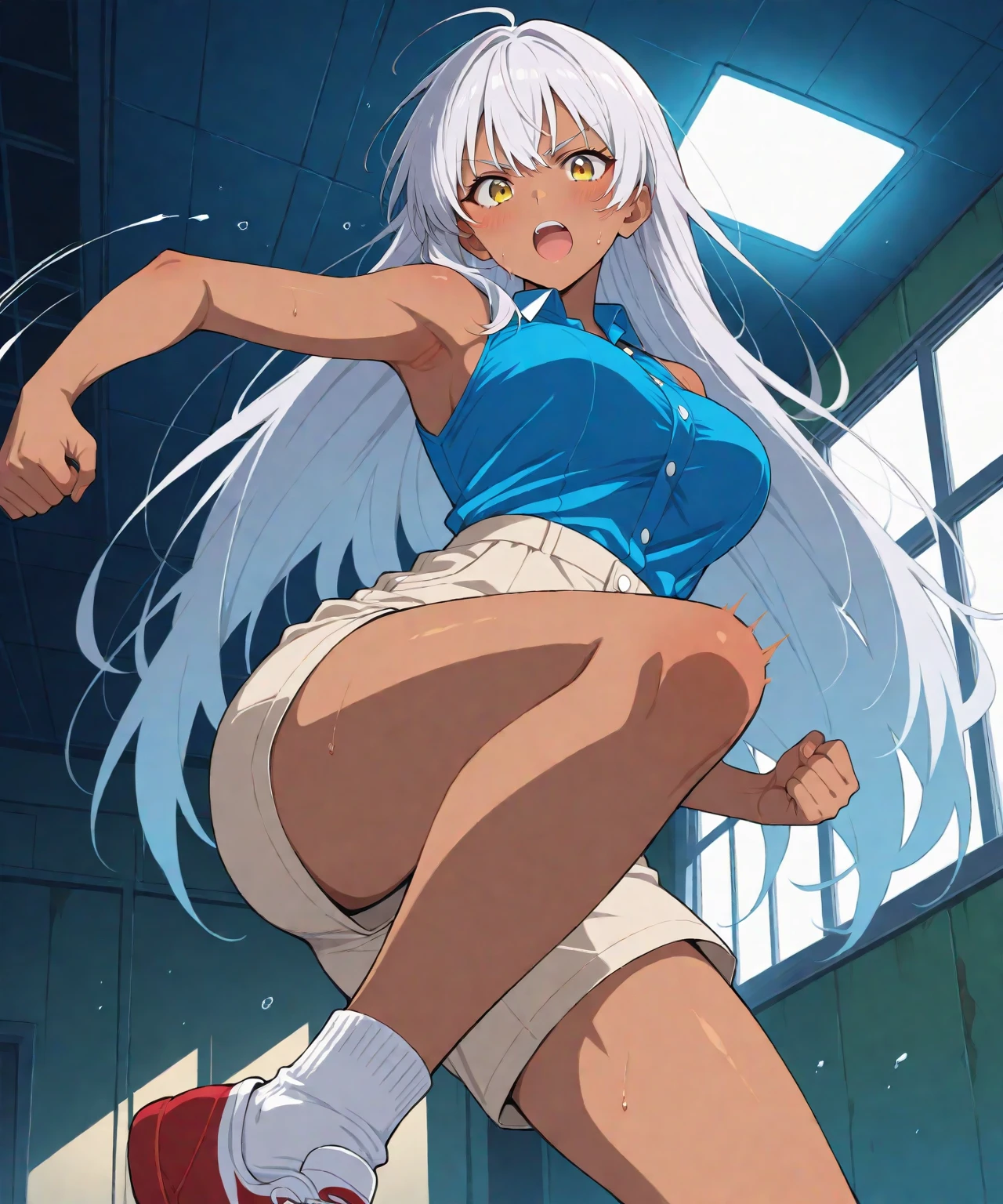details, exposure,, silver hair, shortcut, huge, big ass, no bra,no panty,show viewer, sweat profusely, muscular, vulgar, schoolgirl, open crotch,, show off, front, open legs, squat, pee,, hairy, armpit hair, hentai