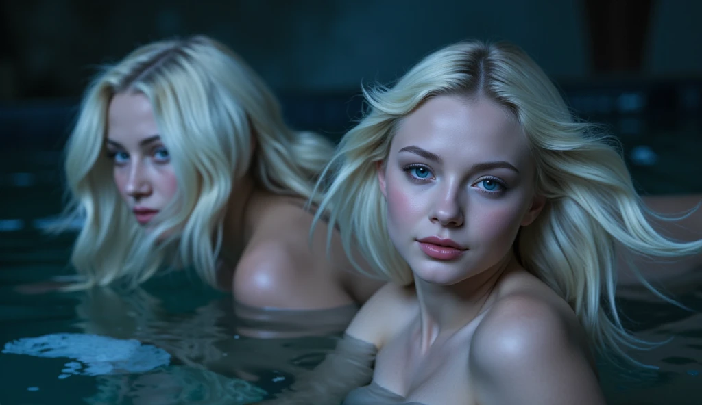((((nsfv)))) . Two very young cute wet Russian girls completely naked, blondes, sitting astride a large mirror ball, spread their long beautiful legs wide, (((Fully naked))) . nsfv, narrow hips, Beautiful high breasts, thin waist, Blondes with long curly hair, completely naked, skin shines from water, drops of water on the face and body, bubbles, in ecstasy, On knees, works by artists Klimt and Mucha, orgasm