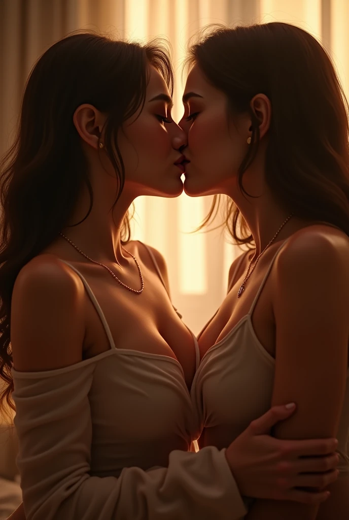 naked  girl kissing another  girl