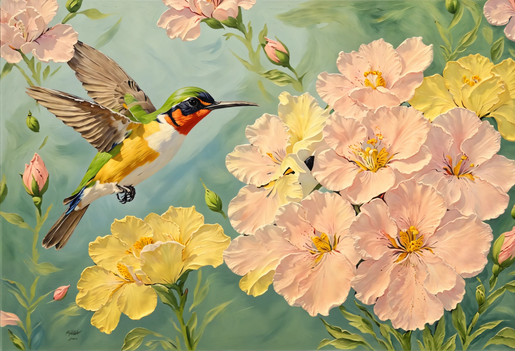 acrylic paint，Realism， Birds and Flowers