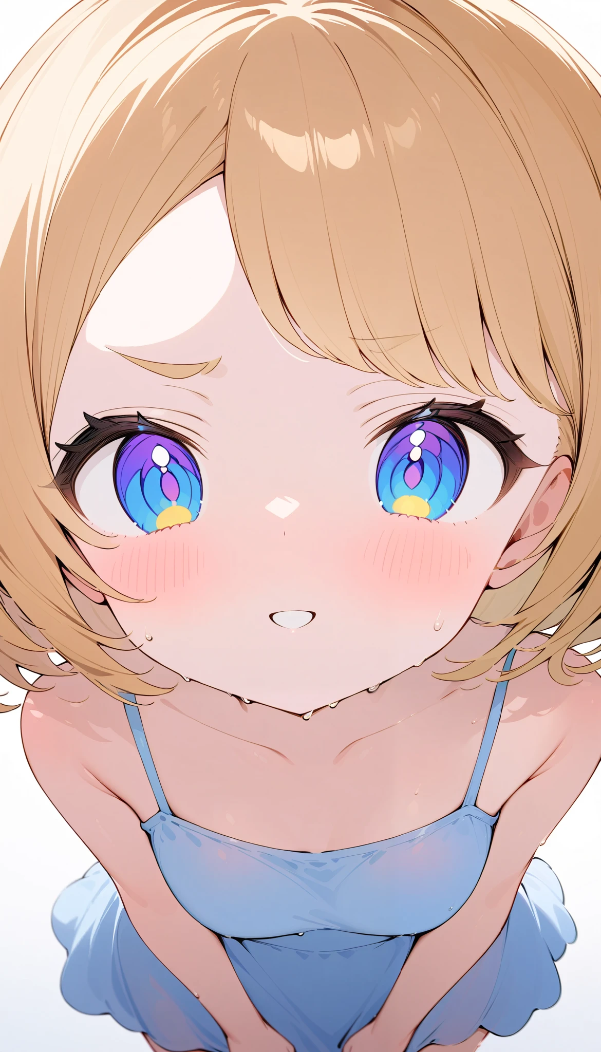 female 1 person, blonde, 。 One Piece 。 cute smile , Simple White Background , ( Sudden Eyebrow ), a dignified picture、 Full Body。 princess。 close your mouth。 high definition .