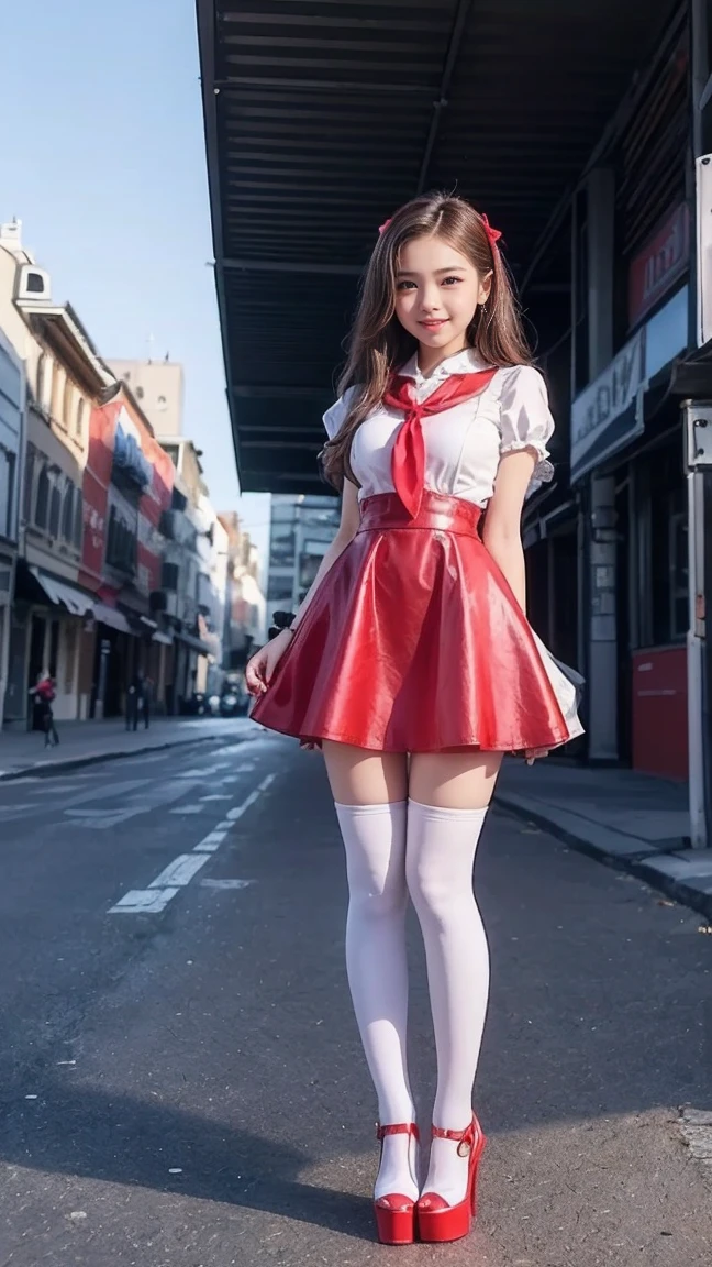 a girl sitting on a swing with a red blazer and white skirt, cute girl, beautiful high school girl, Suzune Horikita, best girl, hyperrealistic, long hair, school uniform, yandere. tall, from girls frontline, azur lane style, seductive girl, anger expression