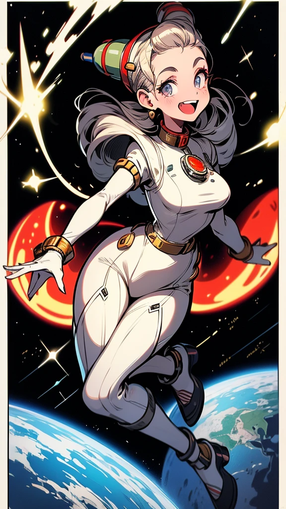1girl,curvy_breasts, cute, beautiful detailed eyes, shiny hair, visible through hair, hairs between eyes, (Caucasian face, Europe face, eastern Europe girl), (USSR poster), (soviet poster), red monochrome, (soviet, communism, ((PROPAGANDA POSTER))), red_hair, monster girl, cat girl, cat ears, cat tail, cat texture skin, smiling, (Red_eyes) , ((teenage)), (((furry))), good breasts, wearing black formal cloth Business,gloves, shoes, glasses, ((the USSR red letters on the poster)), weightlessness, Side light, reflection, The person in the spacesuit is at the bottom left of the frame, The right hand is outstretched, Space station in the upper right corner of the screen, Reflected light from the sun, Silver metal, red flag, (USSR style), diffuse reflection, Metallic texture, ((alien planet background)), (pinup-girl, the sea of star on background), ((effect of old poster))