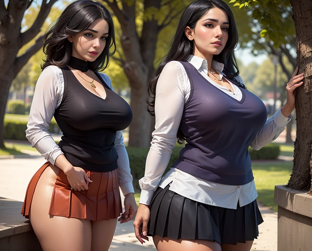 2 Beautiful emo goth girls fully naked, tight mini skirt, topless, nude breasts, school girl, walking on a college campus, 21 years old, black hair, playboy model, amazing large breasts, hard nipples, wide hips, thigh gap, innocent, hoop earrings, pierced belly button, flawless skin