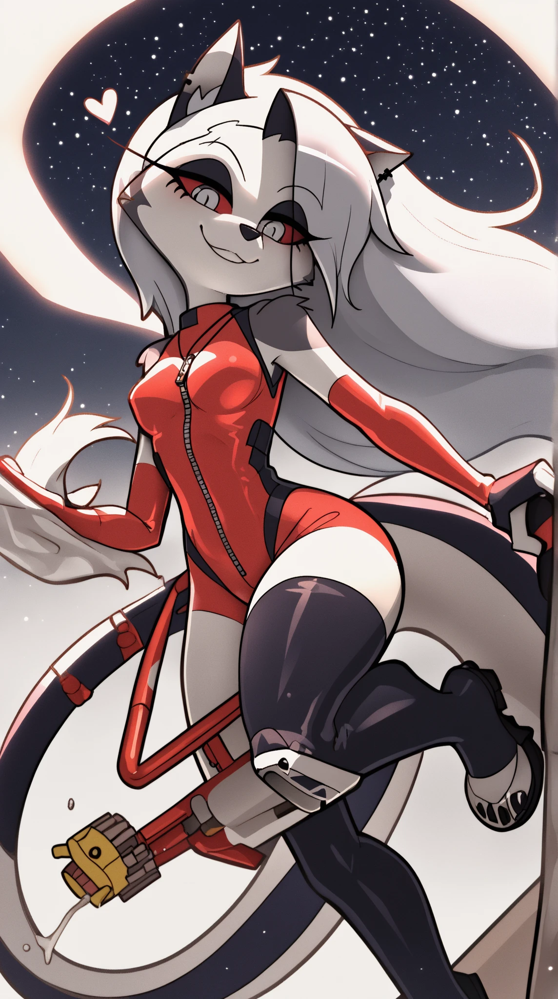 Girl in red bunny suit, in a white room