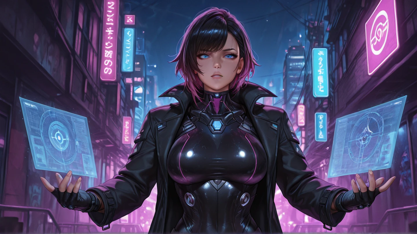 In the dimly lit alley, a cybernetically enhanced detective stands stoically amidst the neon-lit cityscape, a futuristic trench coat billowing around him. This concept art, a high-resolution digital painting, portrays a gritty scene straight out of a retro-futuristic film noir. The detective's Augmented Reality visor glows with information, highlighting the contrast between shadows and vibrant colors. Each detail is meticulously rendered, from the gleaming metal prosthetic arm to the holographic crime scene reconstruction playing in the background. This stunning image oozes atmosphere and mystery, drawing the viewer into a world that feels both familiar and otherworldly.