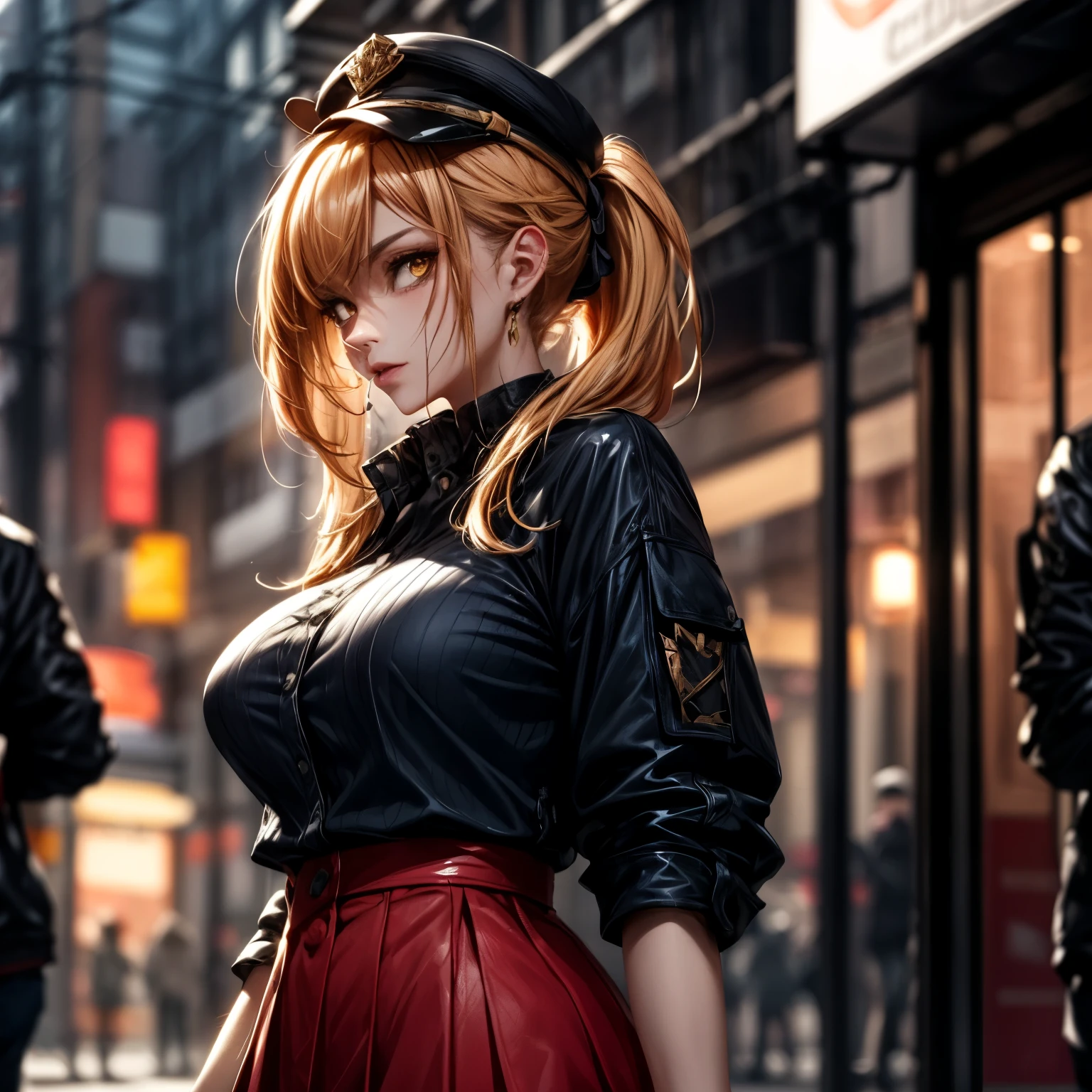 animated cartoon、One beautiful blonde girl、red-eyed、off shoulders