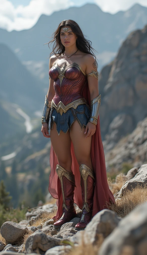((masterpiece), (solo character), (photorealistic:1.4), ),(best quality), (epiCRealLife), (g4lg), (g4lg large breasts), (g4lg show cleavages), (Gal Godot in wonder woman costume), (lora:epiCFlashPhoto),(flashphoto), (flash photography) (look at viewers), , (photoshoot), (wonder woman theme), (outdoor), (daytime), (beautiful canyon landscape), (squat poses), (from behind), (boots) (smile)
