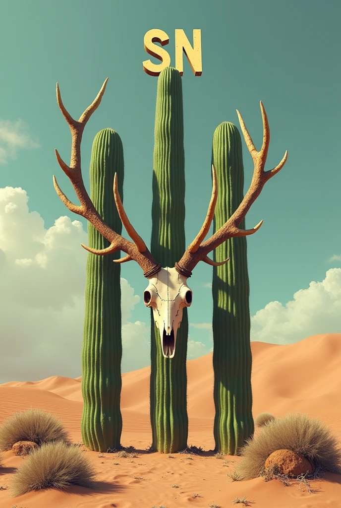 Desert with a deer skull in the center 