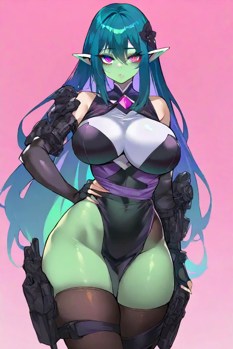(The greatest of all time)、((16K:1.5))、((Acme))、(PNG)、3d、Semi-realistic、solo、((Simple solid color background))、Whole body expression、((A beautiful woman))、(Ultra-delicate and exquisite texture)、sensational、((The ultimate perfect glamorous body))、Glossy, exquisite skin、Expression of delight、(A lewd open-legged pose that will captivate and captivate everyone:1.1)、((emerald green eyes:1.3)、(Black Hair)、(Purple silver inner hair color)、(Tentacle hair)、long hair、(Extra mechanical octopus eye-shaped biological parts added to the head:1.3)、Slightly droopy eyes)、Aphrodisiac brainwashing rate: 100%、Parasitic compatibility coefficient infinite、(The parasitic sexual predator mimic octopus, a parasitic organism and a viscous-bound lifeform, attaches itself to a female host, completely invades the womb, parasitizes and assimilates, and evolves into the ultimate female lifeform with big breasts and a glamorous figure.:1.2)、Parasitic control gem nuclei are created on the back, lower back, and navel.、(The parasitic symbiote transforms into a costume)、(The wearable parasitic armored dragon octopus, a collective lifeform of nanomachines, covers and parasitizes the ultimate lifeform, completely transforming into an armored reinforced exoskeleton that covers the body.:1.3)、 (The parasitic creature, the Lust Bug, invades the womb of the ultimate lifeform, eroding it, brainwashing it into becoming lustful and evil.)、Uterus tattoo、(Sharp clawed limbs)、Long tail、(Pale skin:1.6)、(Sleeveless tailcoat:1.5)、(Elbow Gloves)、(Sexy high leg leotard with black rubber neckband:1.5)、(Pencil skirt with slit:1.5)、(Tentacle Pelvic Curtain)、(stockings)、(Armor-type reinforced exoskeleton coverage rate 40%)、(Costume transformation rate: 230%)、taboo、