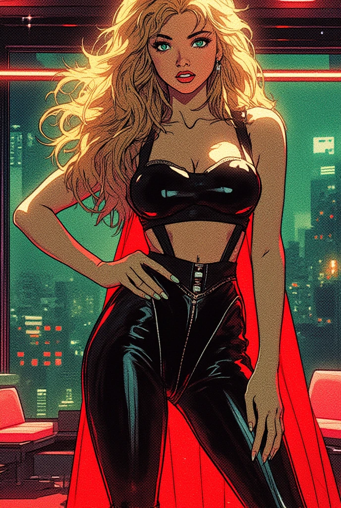 Beautiful woman with super big breasts wearing an eye patch, wearing black silk, wearing a bikini A handsome guy standing next to her