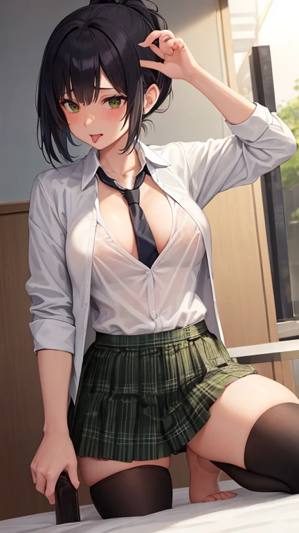 、(masterpiece、Highest quality)、Highest quality, Ultra-high resolution, (((masterpiece))), alone, Sweat、Big eyes, Composition from the front、Shortcuts、Embarrassed face、Blonde Hair、Cut your hair short、School classroom、skirt、short hair、Browsing Caution、Upper body naked、Breasts exposed、Nipples、Large areola、Sitting in a chair without a backrest、Internal Medicine Examination、Woman showing her body、belly button、真Composition from the front、School Insurance Office、curtain、cubicle、window、door、Fluorescent lamp