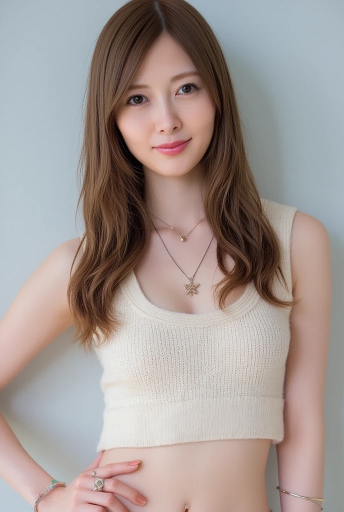 masterpiece, highest quality, 4K, Ultra-high resolution, mishoujo, Painting, Beautiful eyes and fine face, figure, Beautiful details, high resolution figure, Shine_white_particle, One girl, Small breasts、Large Breasts、High 、Japanese、Japanese Idols、A kind smile、