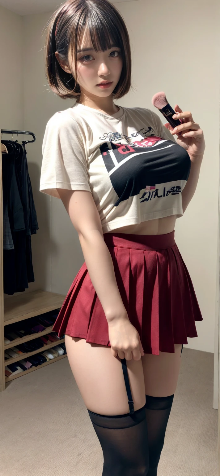Same face, same clothes, Pink transparent skirt, white legs and black panties