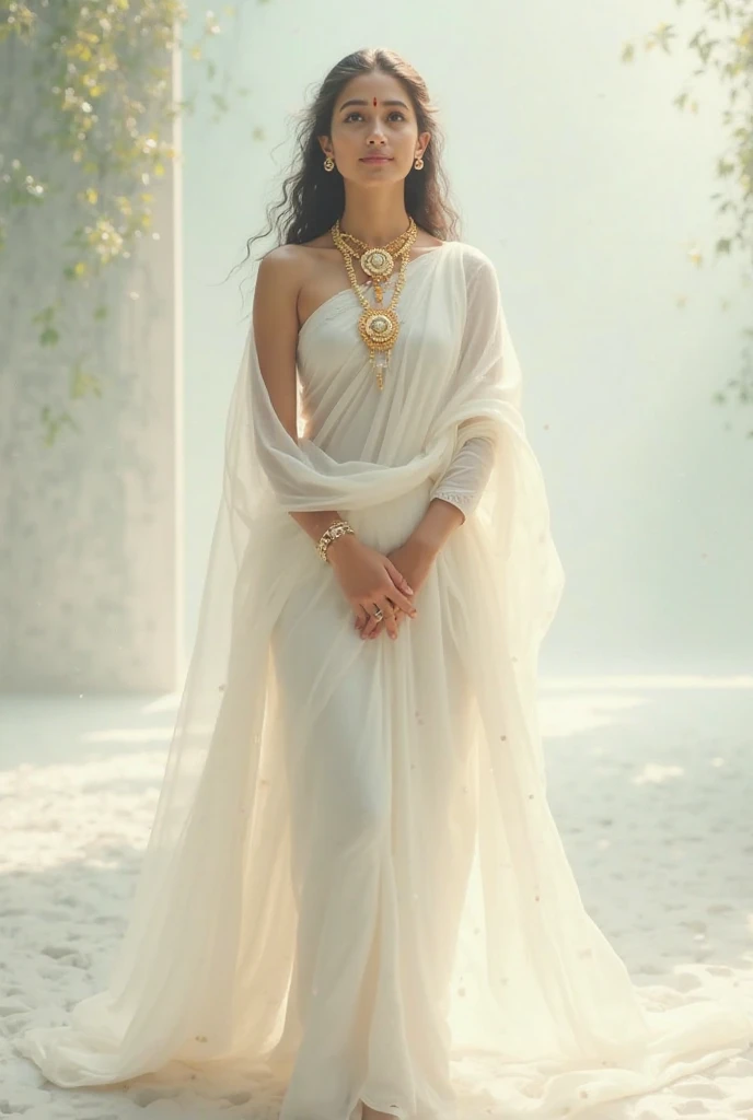 Meldi Maa white saree photo