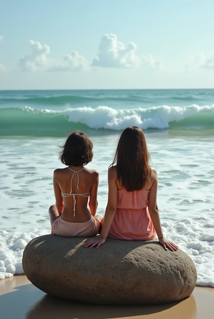 Highest quality、 Blue sea and white sand beach、And then I took a picture of the back of a person looking out at the horizon、One person、simple