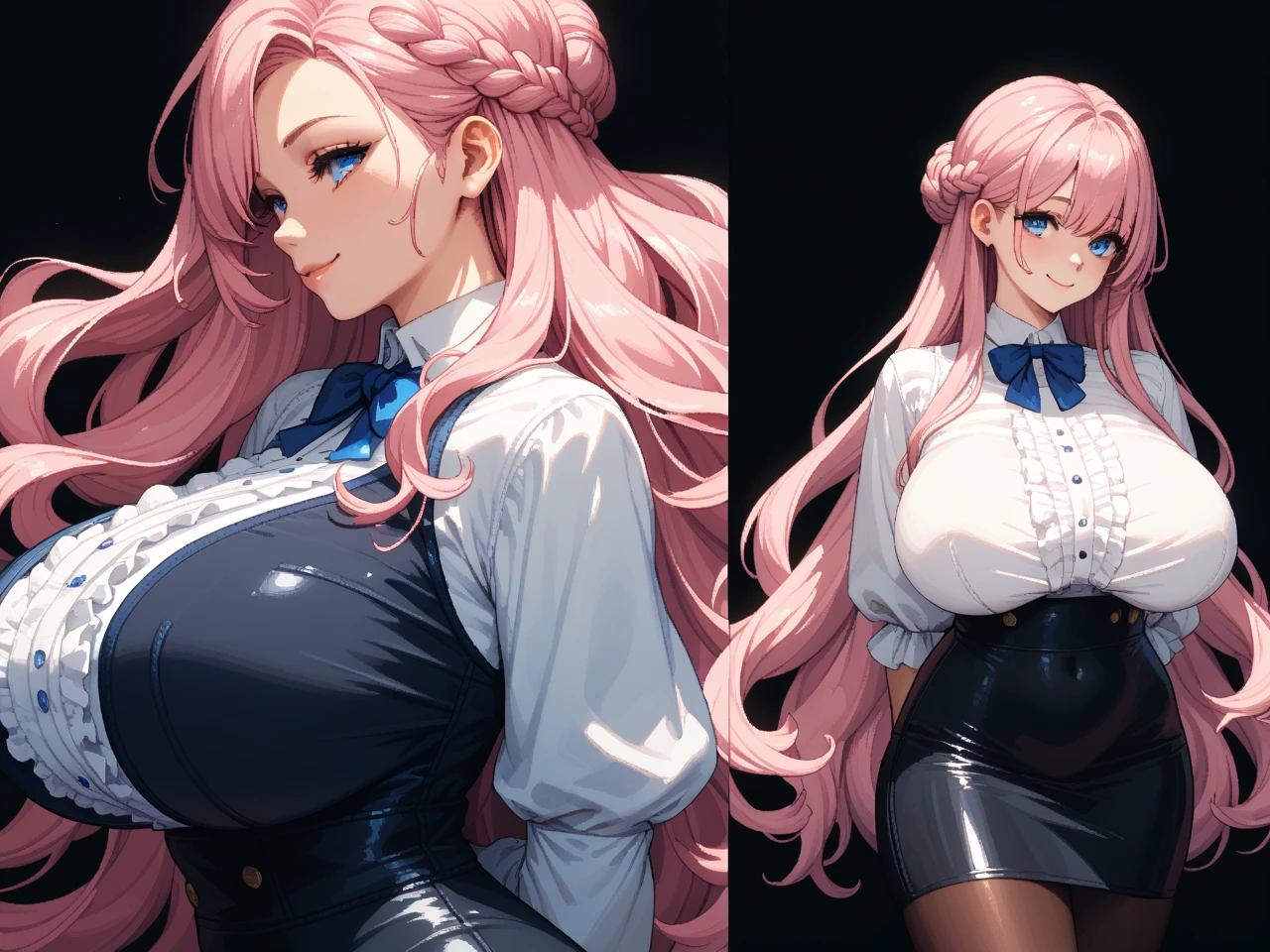 junkoenoshima,<lora:junkoenoshima-lora-nochekaiser:1>,junko enoshima,bear hair ornament,blue eyes,long hair,pink hair,twintails,evil smile,(grin:0.6),open mouth,bow,bra,choker,cleavage,fingernails,lace trim,lace-trimmed bra,long fingernails,loose necktie,nail polish,necktie,plaid,plaid skirt,pleated skirt,skirt,underwear,indoors,classroom,looking at viewer,(masterpiece:1.2),best quality,high resolution,unity 8k wallpaper,(illustration:0.8),(beautiful detailed eyes:1.6),extremely detailed face,perfect lighting,extremely detailed cg,(perfect hands:1.1),(perfect anatomy:1.1),(covered nipples:0.7),black lace panties,solo focus,1girl,window,tree,groin,arms behind back,cameltoe,