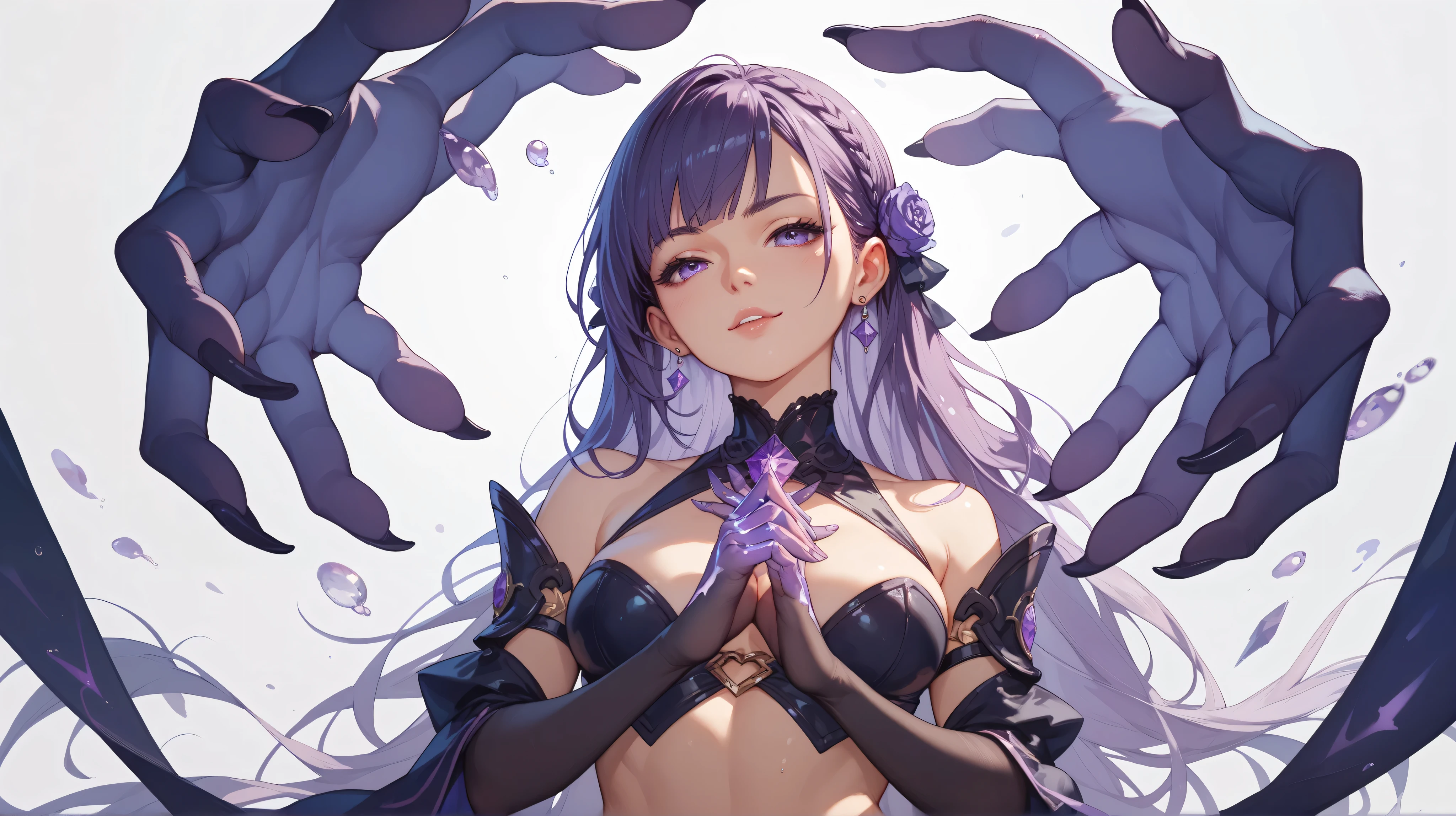 {{Masterpiece}},a woman with purple skin horns,Best Quality, Extremely detailed CG unity 8k wallpaper, dark background, (showy:1.5), (showy hair:1.5), profile