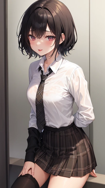 18-year-old girl,cute,Wear a white long-sleeved shirt and a black work tie,Wear black trousers,Wear black booties,Wear white gloves,wear cat ear,Wearing a collar,Black hair,Black eyes,Very thin waist,Very thin legs,Handsome,Disdainful and cold expression,shy,blush,scared,Sweating,tired,Outflow semen,Is giving sexual assault,Glove removal action,pornography,crying
