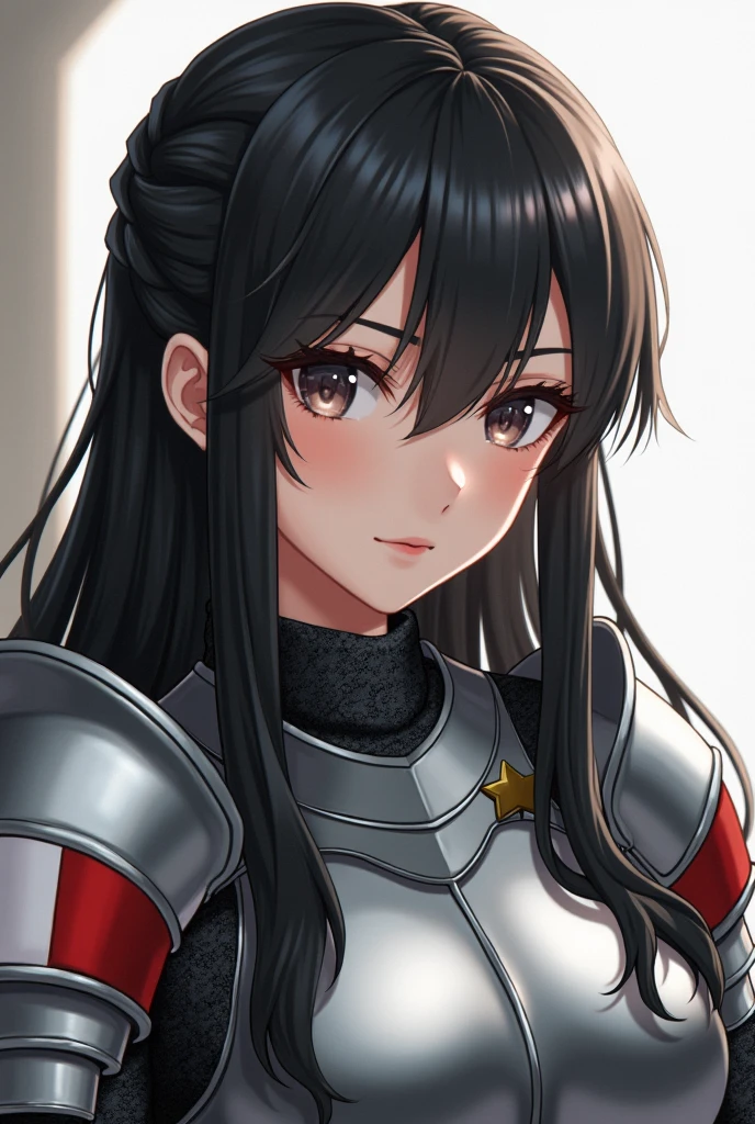 young girl, Long black hair, red-eyes, fox ears, Decepticon armor, smirk, open breasts, Masterpiece, hiquality
