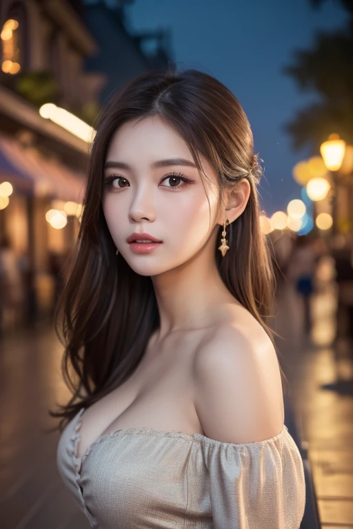 Beautiful college girl in the city, masterpiece, light makeup, red lips, brown hair, extensive disheveled, street background, beautiful and elegant. Very fine details, masterpiece, authentic texture, film lighting realism, perfect work, 16k, high resolution, exquisite facial features, blue eyes, Japanese idol, beautiful face, lovely smile, next to chestnut, beautiful hair, charm, big breasts, erection nipples, cleavage, fat muscles, glowing skin, tanned skin, shiny brown skin, sexy knitted sweater, big sparkling eyes, soft skin, wet, earrings, collar, tattoo