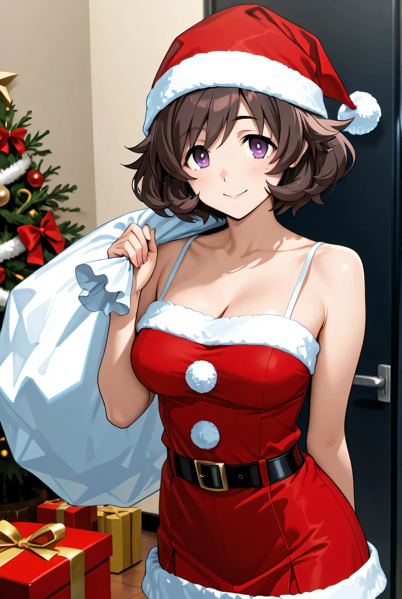 Yukari Akiyama,santa costume,  1girl  ,alone,