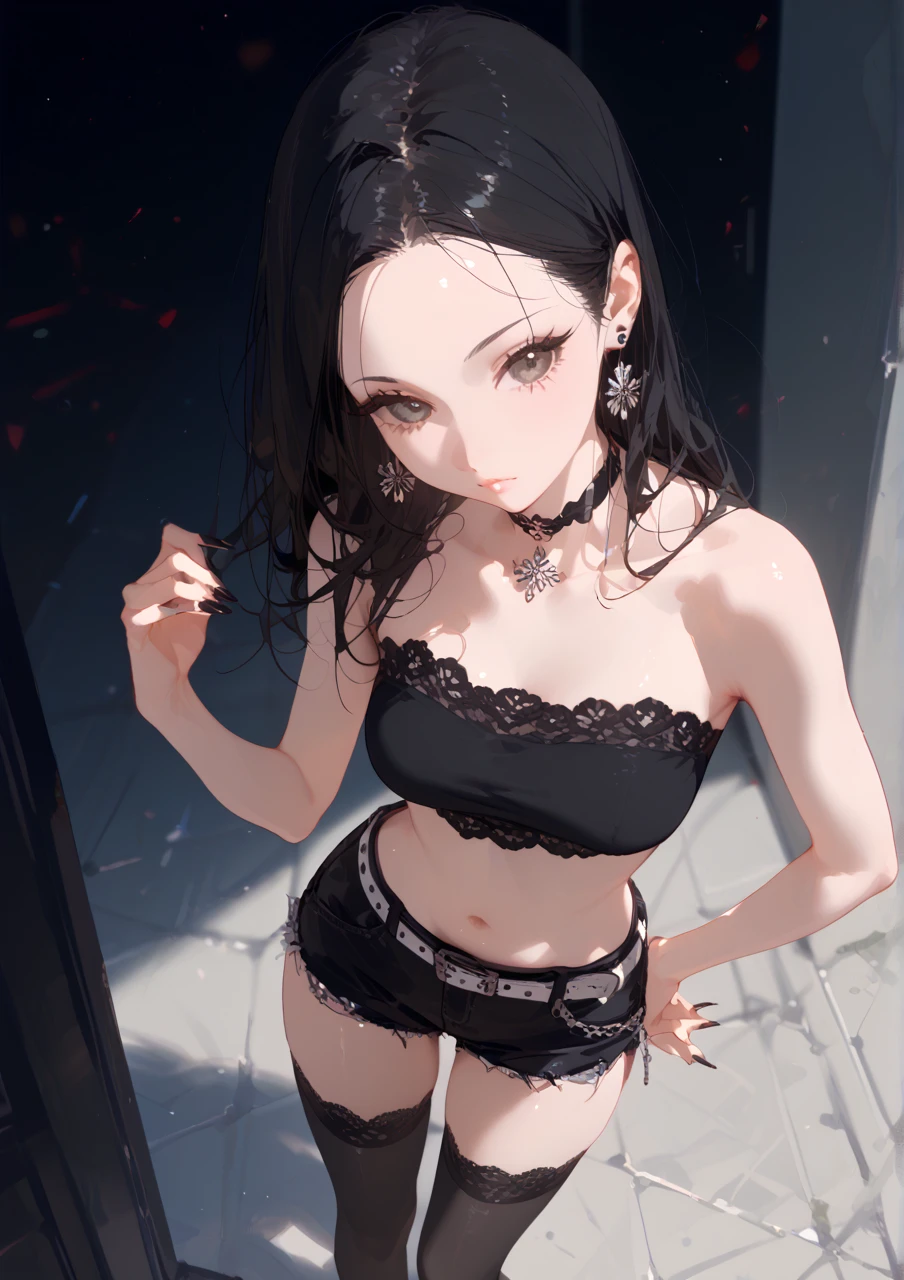 ((highest quality)), ((masterpiece)), (very detailed: 1.3), 3D, neon black, A black-haired female student wearing a micro bikini lying on the bed、big breasts、dark shadow、