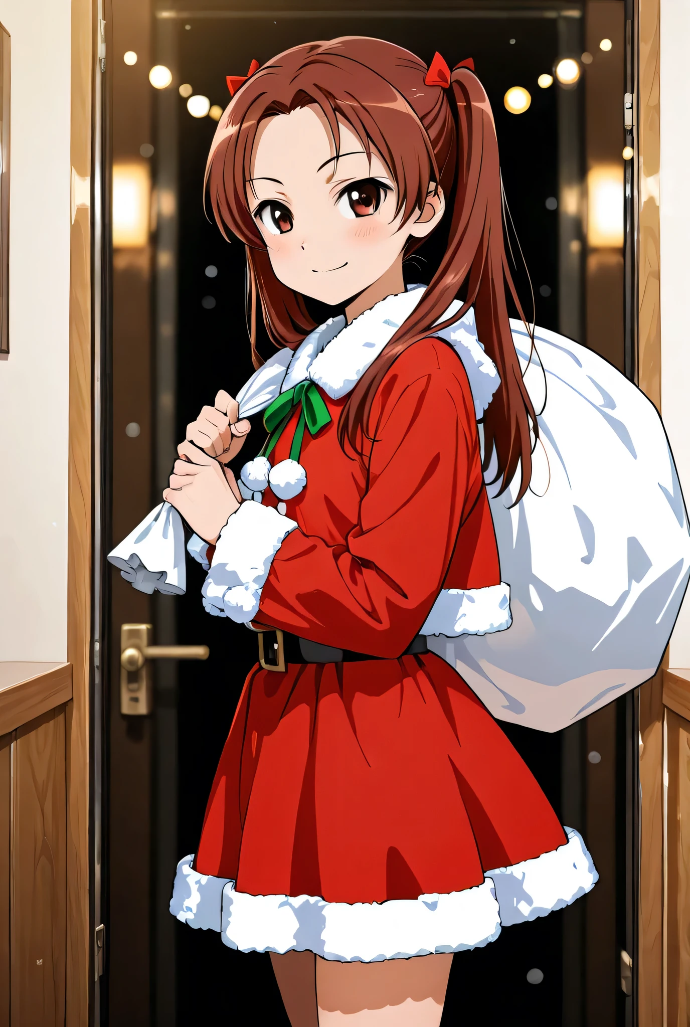 kadotani anzu ,santa costume, 1girl ,alone,