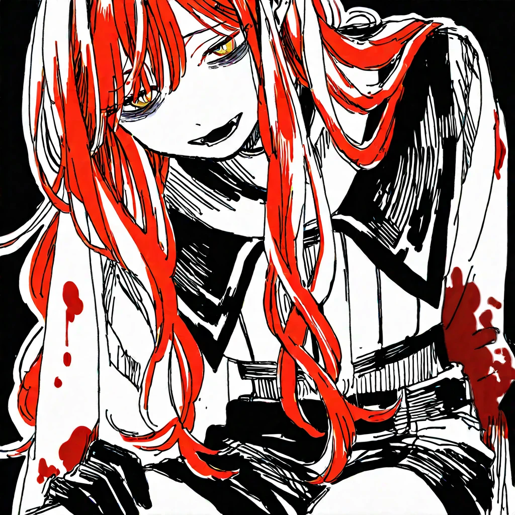 Red hair、Black suit、Handcuffed
