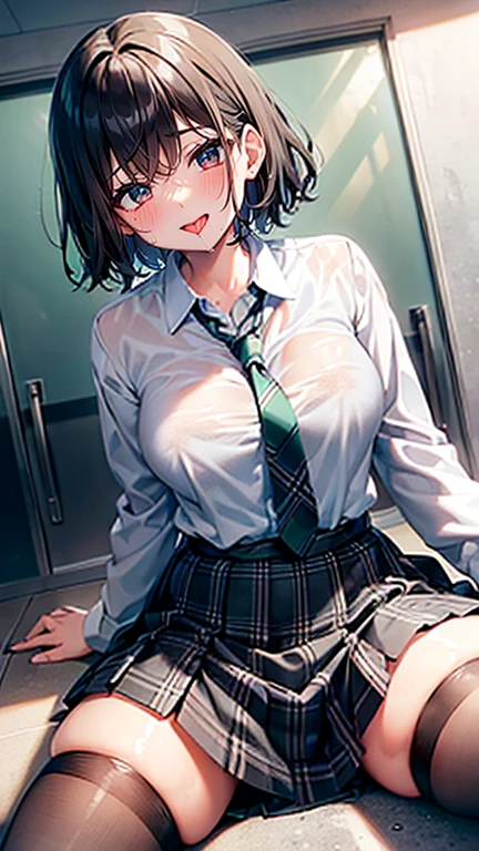 Highest quality,masterpiece,Black Hair,Classmate,classroom,Teasing and teasing the boys,Friendly,She lifts her skirt to show her panties,Pubic hair showing through