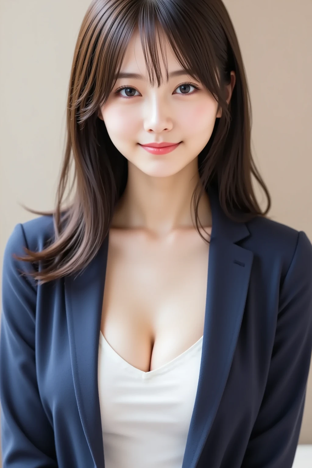 table top, highest quality, figure, super detailed, finely, High resolution, 8k wallpaper, 完璧なダイナミックな構figure, beautiful and fine eyes, Sexy下着,bob hair, middle of chest, natural color lip, ランダムでSexyポーズ,smile,20 year old girl、Huge 、suit、suitジャケット、Sexy、nipple,Cowgirl